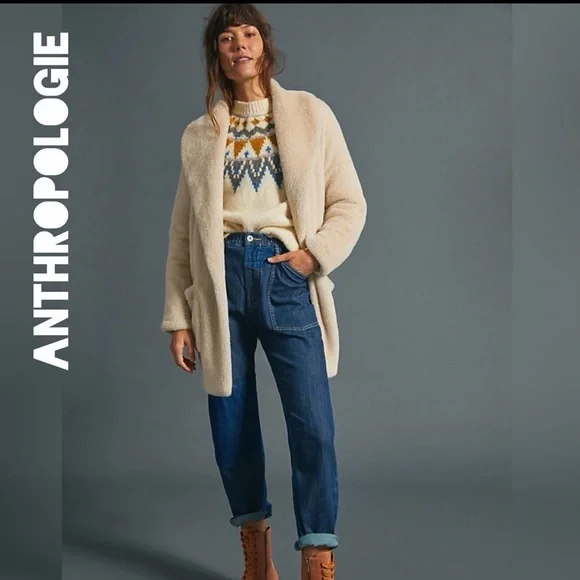 Anthropologie Cream Teddy Faux Fur Jacket Small - Picture 2 of 6